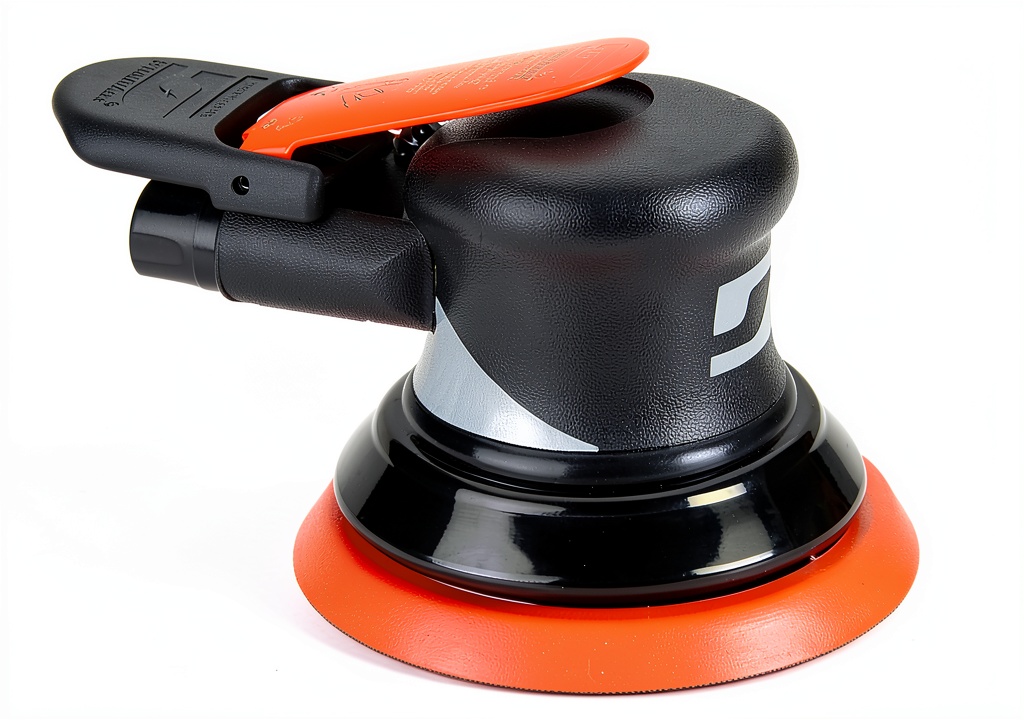 Dynabrade air-powered sander in use on a metal surface