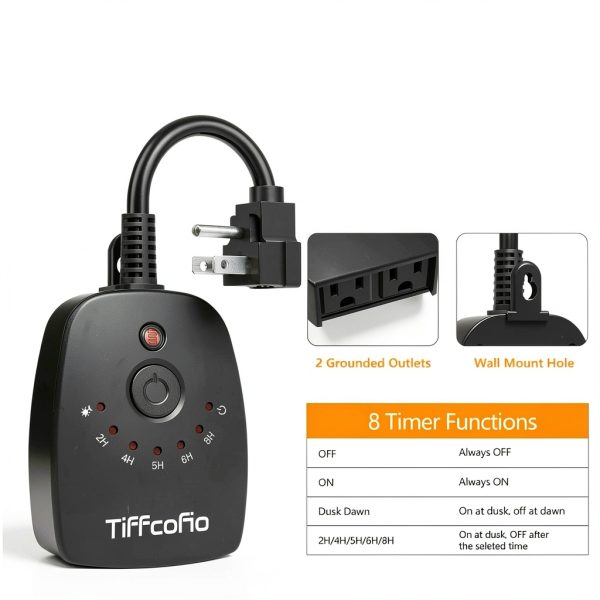 TiFFCOFiO Outdoor Timer Remote Control Waterproof Plug In-1