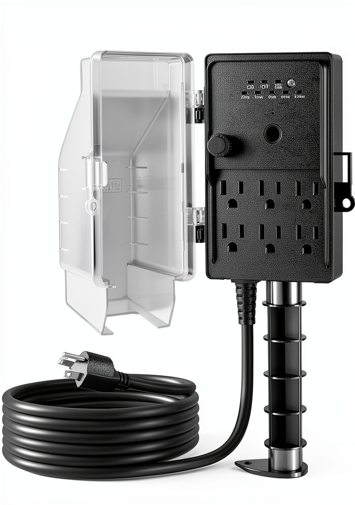 SURAIELEC outdoor timer with cord and stake in a garden setting