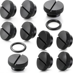 Hotop 10 Pcs Black G 1/4 PC Water Cooling Plug Fittings with O- Ring Stop Fitting for Computer Water Cooling System-0