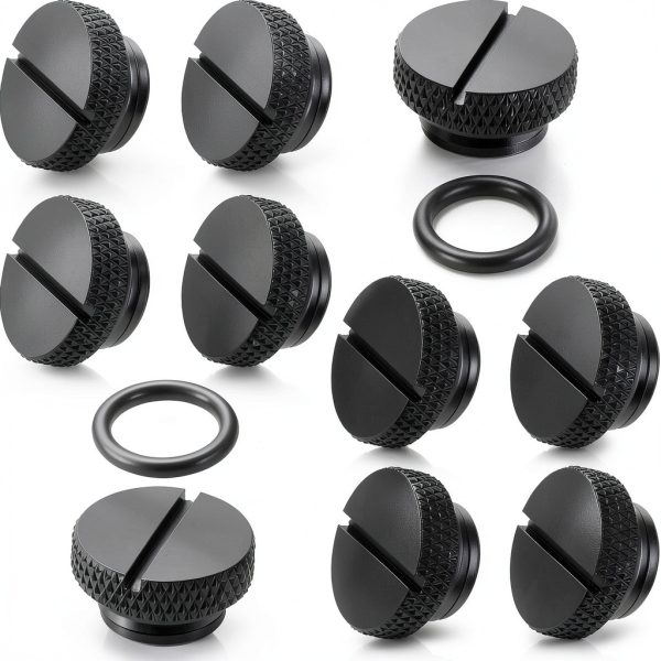 Hotop 10 Pcs Black G 1/4 PC Water Cooling Plug Fittings with O- Ring Stop Fitting for Computer Water Cooling System-0
